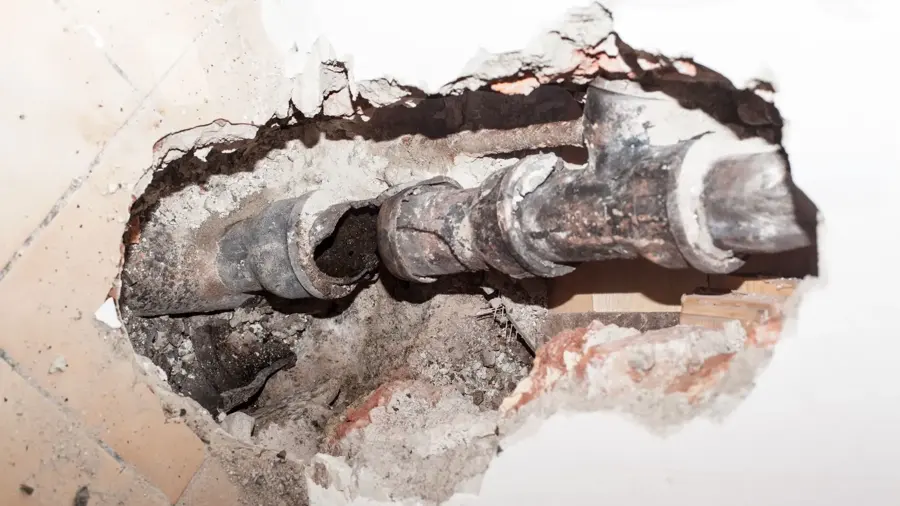 Frozen pipe burst dried in a Lake Villa wall in Antioch, IL