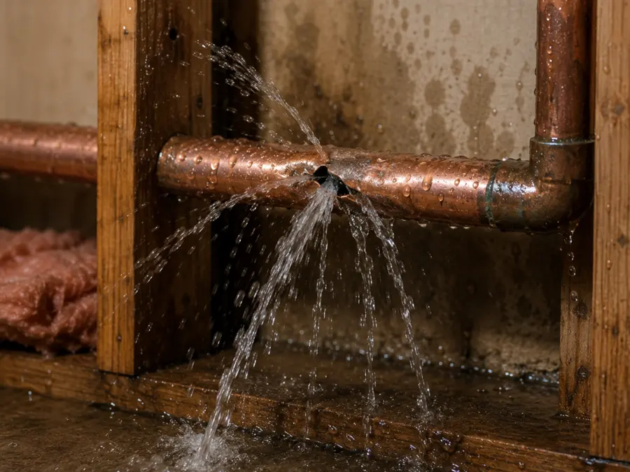 A frozen pipe that burst in an Antioch, IL wall